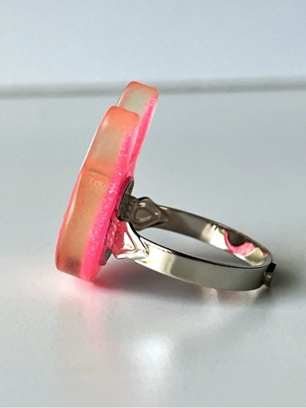 Pink Bunny Kids Ring - Cute Glitter Animal Adjustable Ring